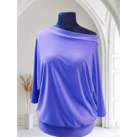 Fioletowa bluzka z rękawem 3/4 kimono - lejący drapowany dekolt